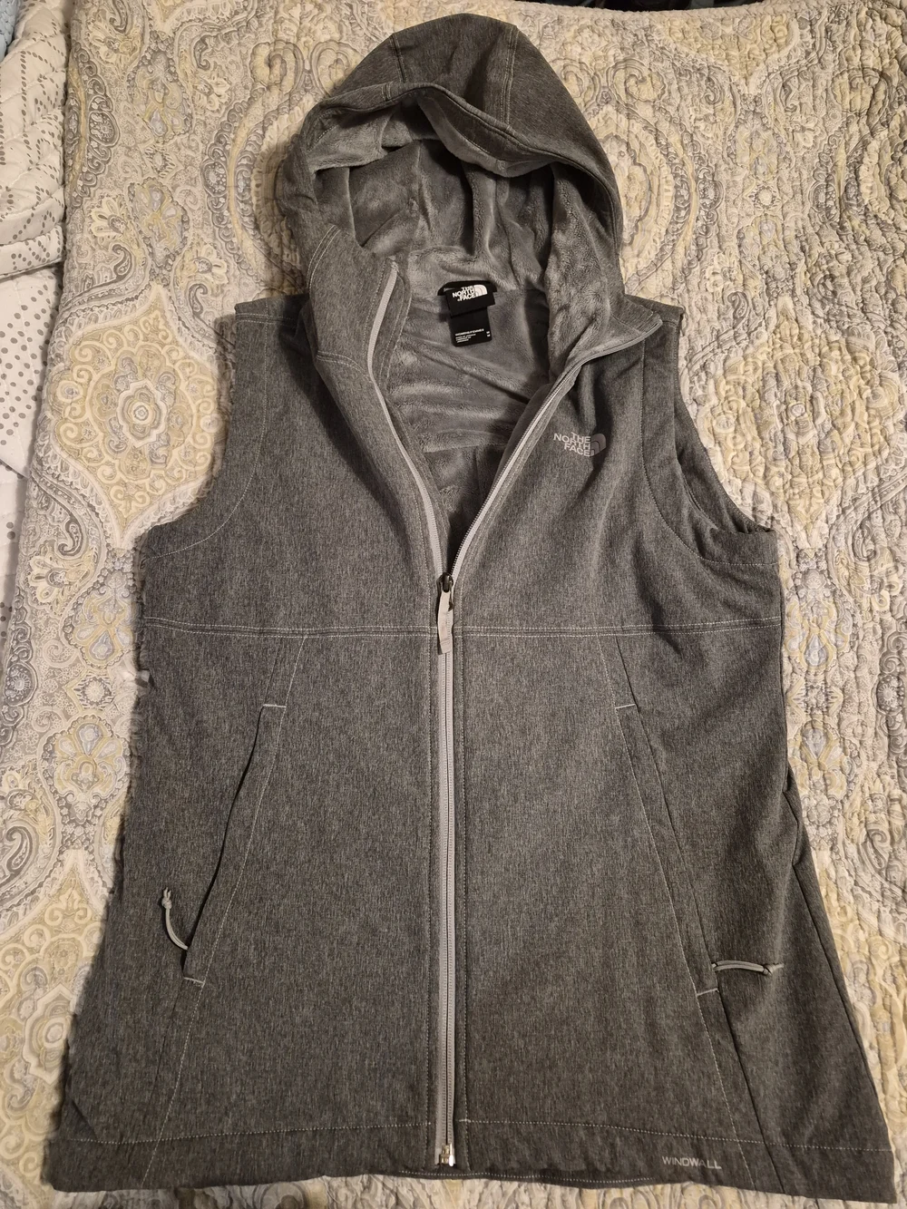 The North Face Gray Hooded Fleece Vest